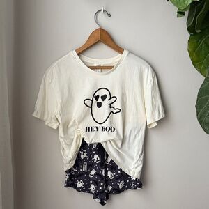 Forever 21 Halloween Pajamas ‘Hey Boo’ Ghost Shorts and Short Sleeve T-Shirt Set